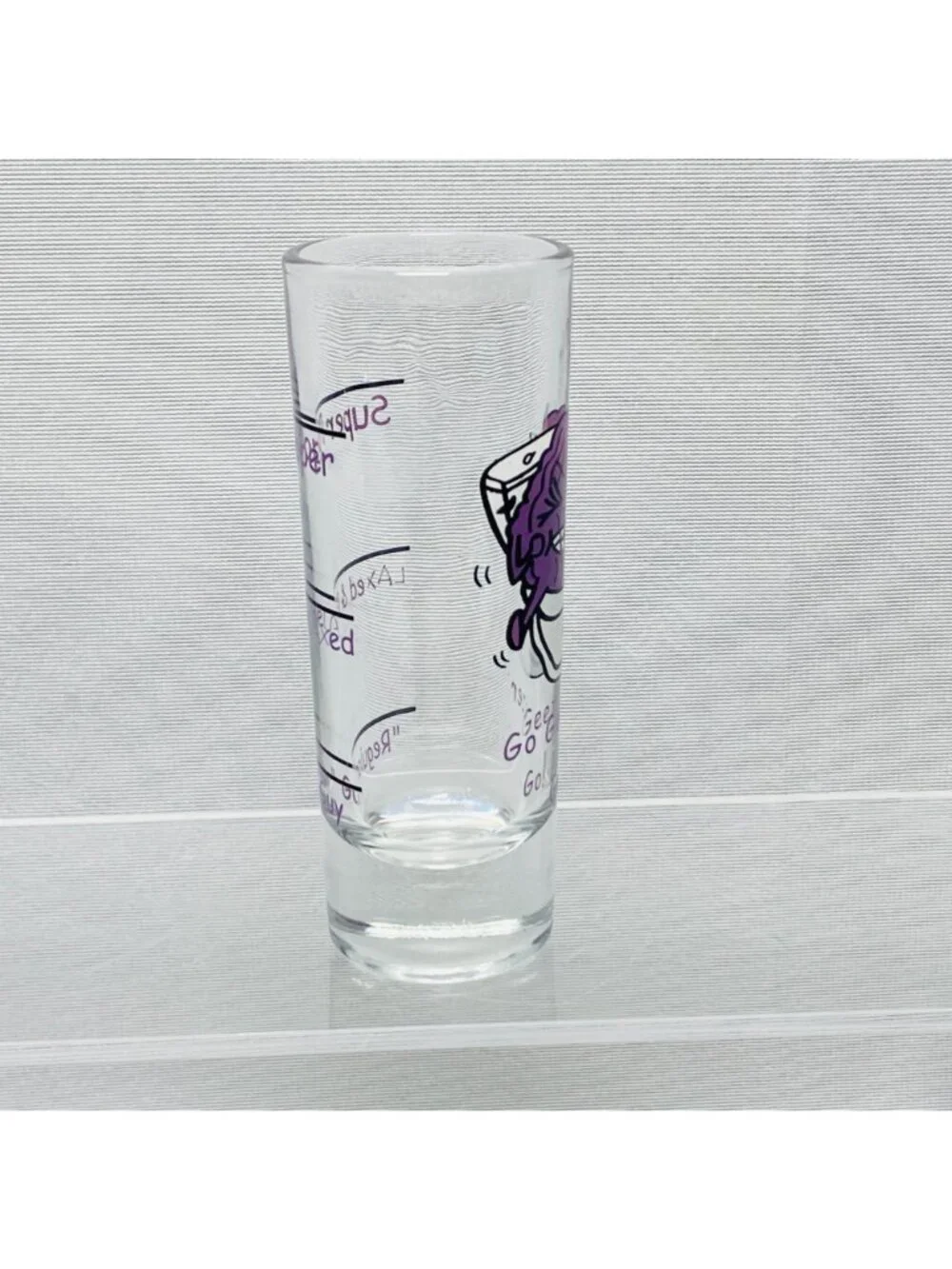 Super Pooper Shot Glass With Purple Prune Cartoon  Funny 